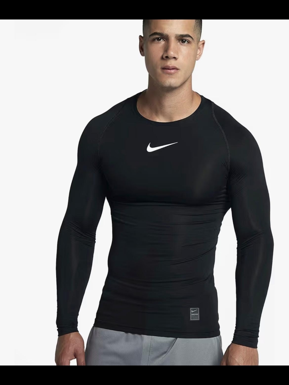 Nike Men’s Black Long-Sleeve Rash Guard with White Swoosh